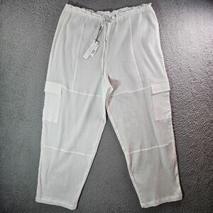 NWT Sanctuary Lightweight Cargo Pants‎ Women Large Cotton Pull-On White Beach